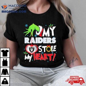 Grinch Hand My Las Vegas Raiders Stole My Heart Christmas Tshirt