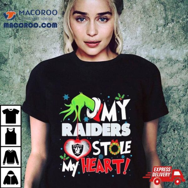 Grinch Hand My Las Vegas Raiders Stole My Heart Christmas Shirt