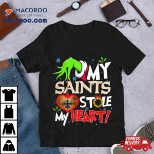 Grinch Hand My New Orleans Saints Stole My Heart Christmas Tshirt