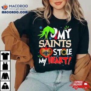 Grinch Hand My New Orleans Saints Stole My Heart Christmas Tshirt