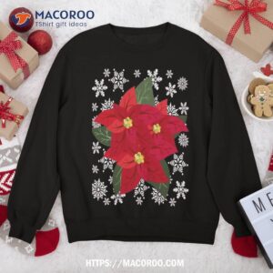 Happy Holidays Poinsettia Flower Snowflakes Merry Christmas Sweatshirt