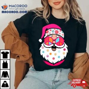 Hippie Santa Cute Christmas Retro Groovy Santa Pink Santa Tshirt