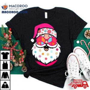 Hippie Santa Cute Christmas Retro Groovy Santa Pink Santa Tshirt