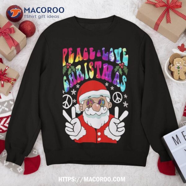 Hippie Santa Peace Love Christmas Sweatshirt Rainbow Groovy