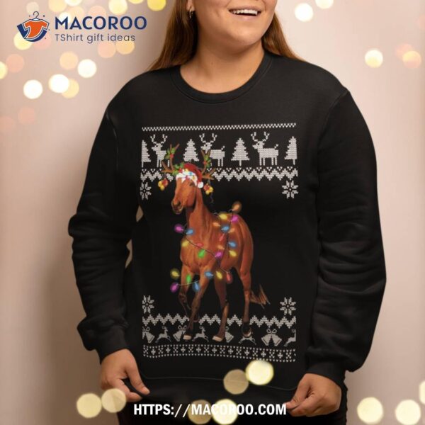 Horse Christmas Lights Santa Hat Xmas Ornat Sweatshirt