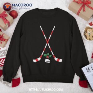 ice hockey christmas gift candy cane stick sweatshirt sweatshirt