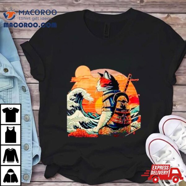 Japanese Retro Samurai Cat The Great Wave Shirt