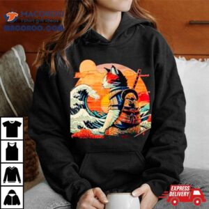 Japanese Retro Samurai Cat The Great Wave Tshirt