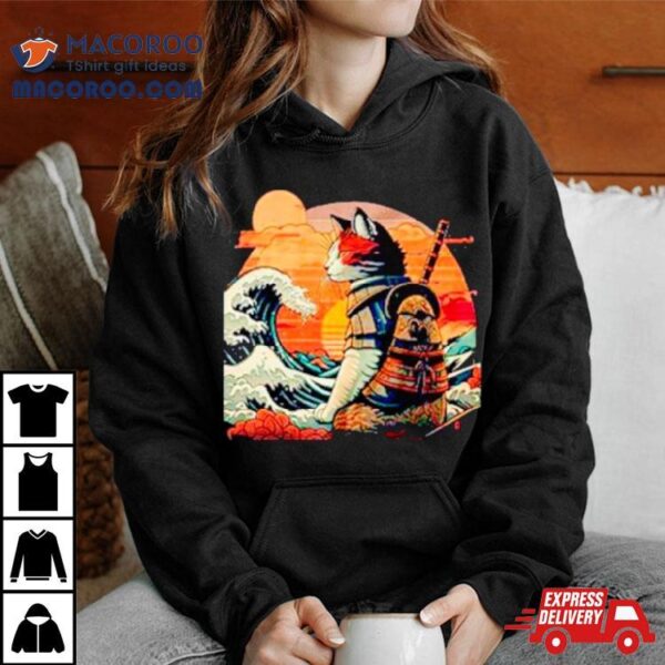 Japanese Retro Samurai Cat The Great Wave Shirt