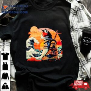 Japanese Retro Samurai Cat The Great Wave Tshirt