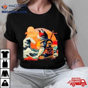 Japanese Retro Samurai Cat The Great Wave Tshirt