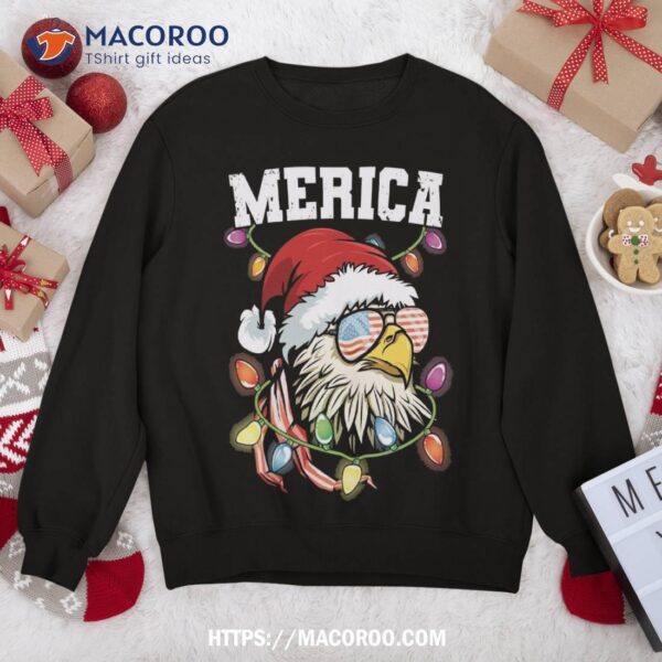 Merica Christmas Usa Flag Patriotic Veteran Santa Bald Eagle Sweatshirt