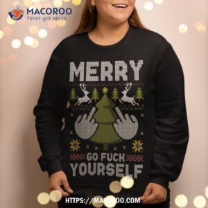 merry go f yourself middle finger gfy ugly christmas sweater sweatshirt sweatshirt 2