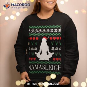 namasleigh yoga xmas yogi namaste om gift ugly christmas sweatshirt sweatshirt 2