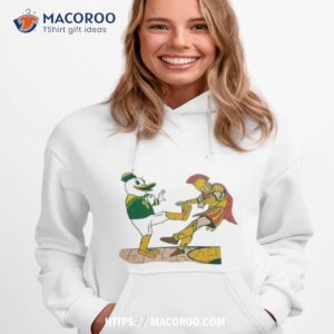 Oregon Ducks Football Mascot Kick Michigan State Spartans Football Mascot Cartoon Shirt