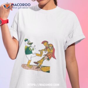 Oregon Ducks Football Mascot Kick Michigan State Spartans Football Mascot Cartoon Shirt