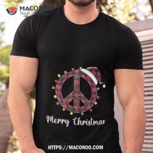 Peace Sign Santa Hat Christmas Lights Hippie Tshirt
