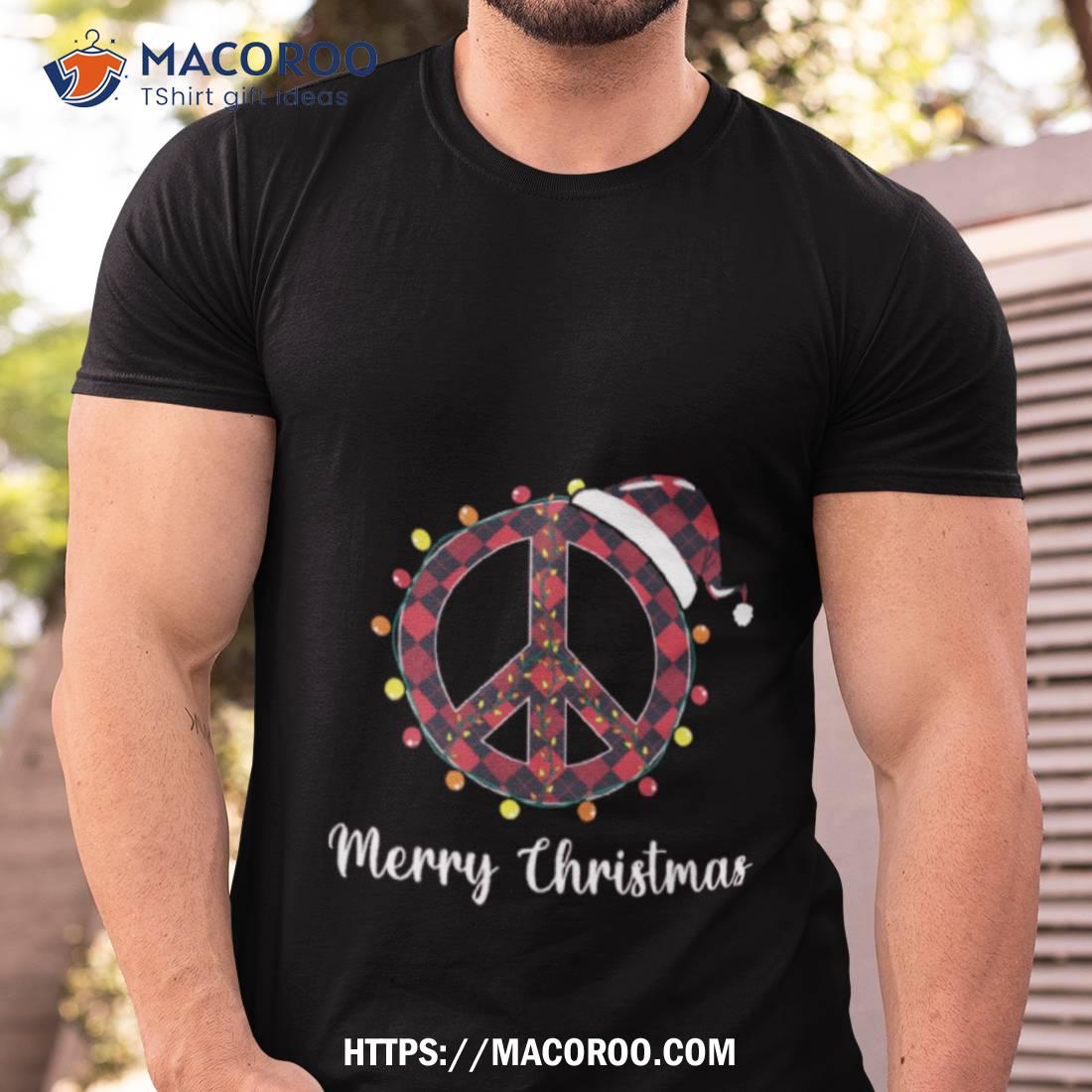 Peace Sign Santa Hat Christmas Lights Hippie Shirt Peace Sign Santa Hat Christmas Lights Hippie Shirt