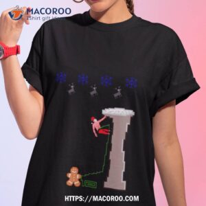 Pixel Santa Climbing Christmas Rock Climbing Shirt