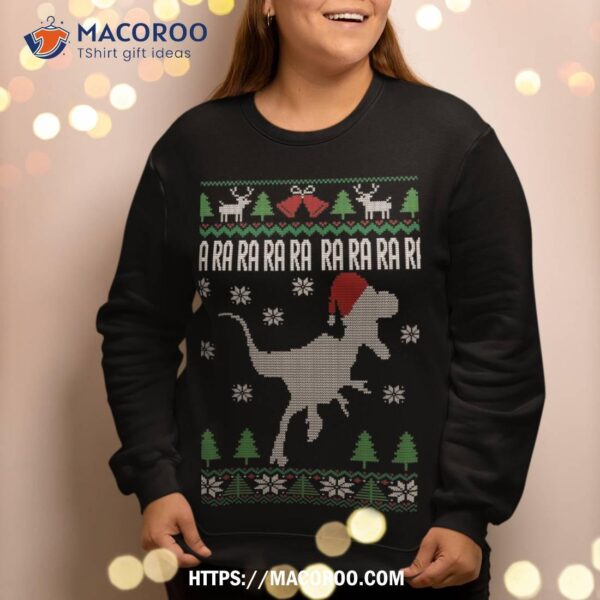Raptor Santa Hat Velociraptor Dinosaur Lover Ugly Christmas Sweatshirt