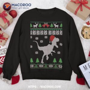 Raptor Santa Hat Velociraptor Dinosaur Lover Ugly Christmas Sweatshirt