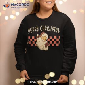 retro merry christmas vintage checkered santa xmas sweatshirt sweatshirt 2