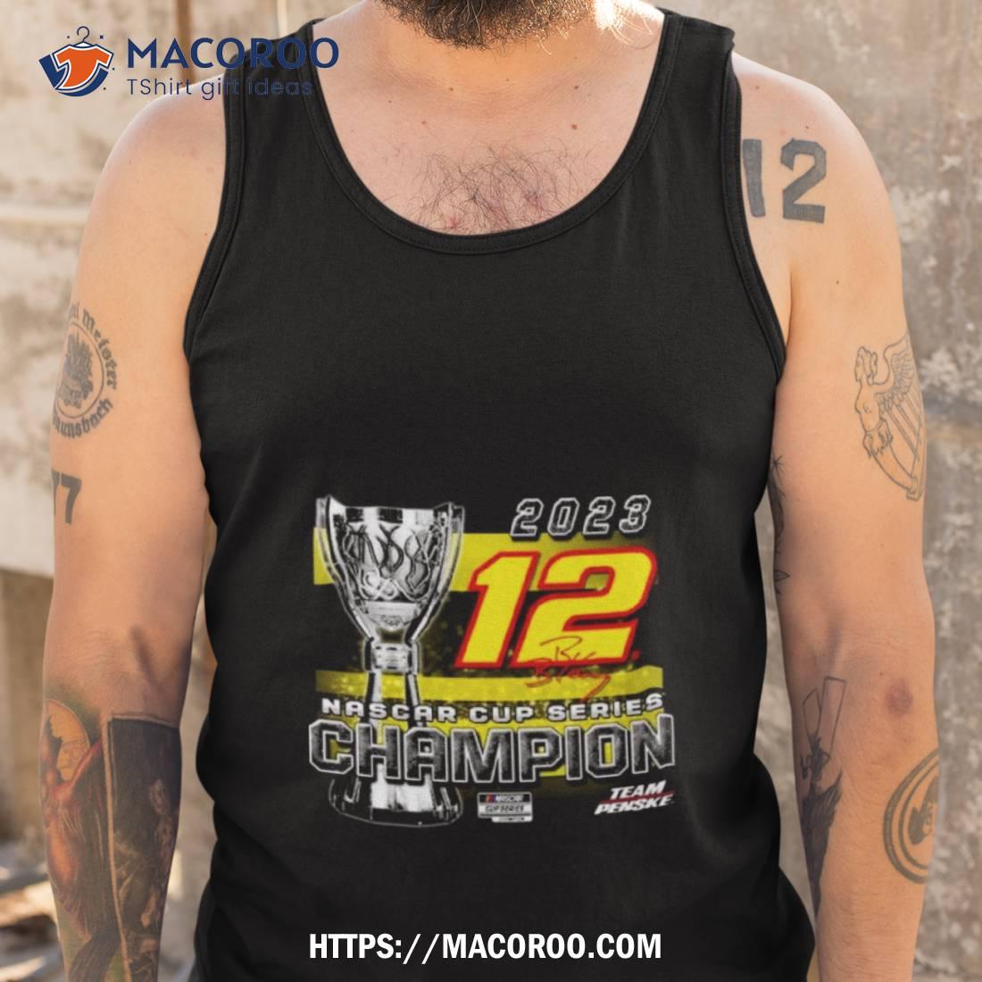 Ryan Blaney Team Penske 2023 Nascar Cup Series Champion Trophy Signature T Shirt Ryan Blaney Team Penske 2023 Nascar Cup Series Champion Trophy Signature T Shirt