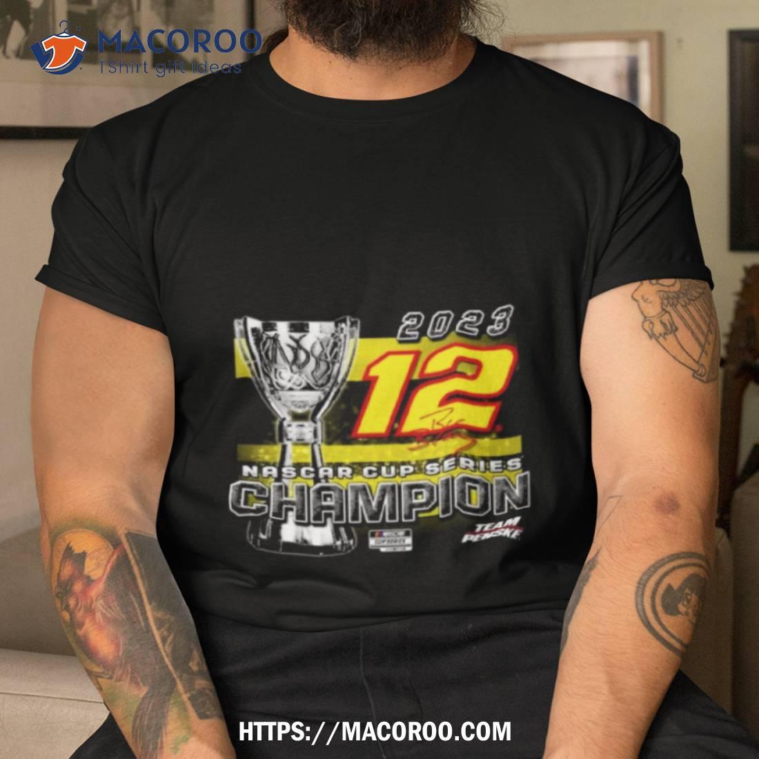 Ryan Blaney Team Penske 2023 Nascar Cup Series Champion Trophy Signature T Shirt Ryan Blaney Team Penske 2023 Nascar Cup Series Champion Trophy Signature T Shirt