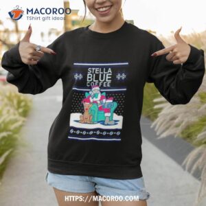 Sanata Stella Blue Coffee Ugly Christmas Shirt 2 Sanata Stella Blue Coffee Ugly Christmas Sweatshirt 1