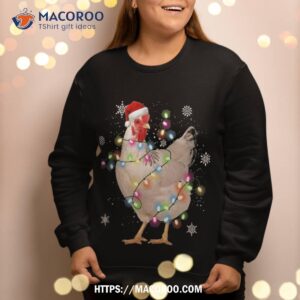 santa chicken christmas lights farmer xmas lover sweatshirt sweatshirt 2