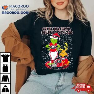 Santa Grinch And Dog Georgia Bulldogs Herd Helmet Merry Christmas Tshirt