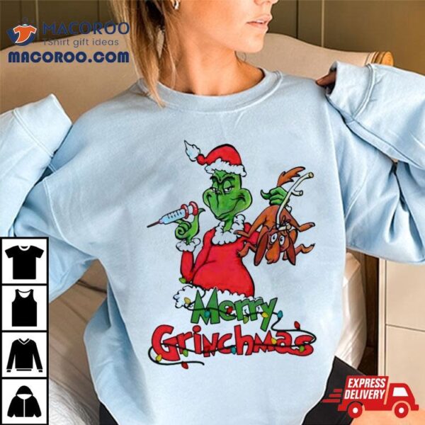 Santa Grinch And Dog Merry Grinchmas Nurse T Shirt