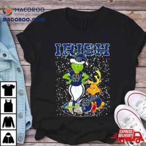 Santa Grinch And Dog Notre Dame Fighting Irish Helmet Merry Christmas Tshirt