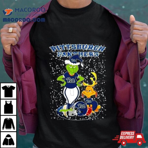 Santa Grinch And Dog Pittsburgh Panthers Herd Helmet Merry Christmas Shirt