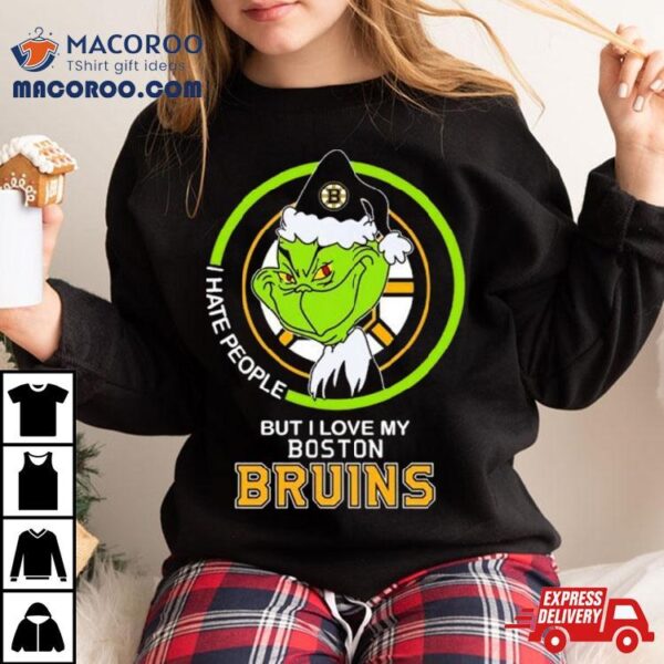 Santa Grinch I Hate People But I Love My Boston Bruins Hockey Shirt