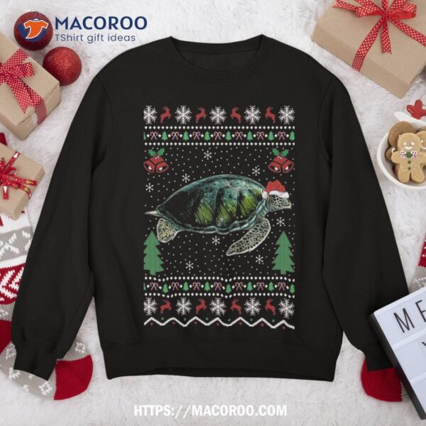 Santa Hat Sea Turtles Lover Xmas Gift Ugly Turtle Christmas Sweatshirt