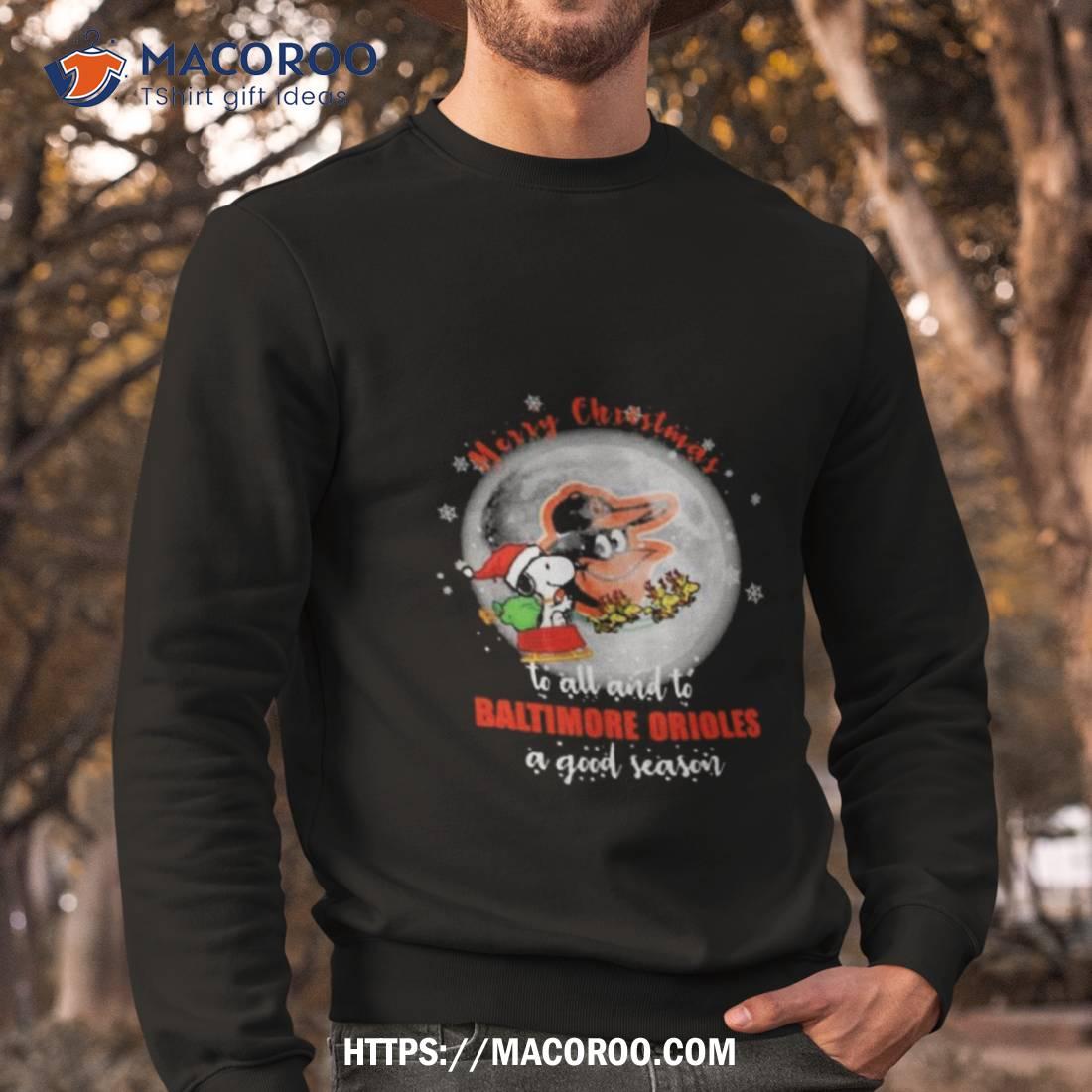 Santa Snoopy Merry Christmas To All And To Baltimore Orioles A Good Season Shirt Santa Snoopy Merry Christmas To All And To Baltimore Orioles A Good Season Shirt