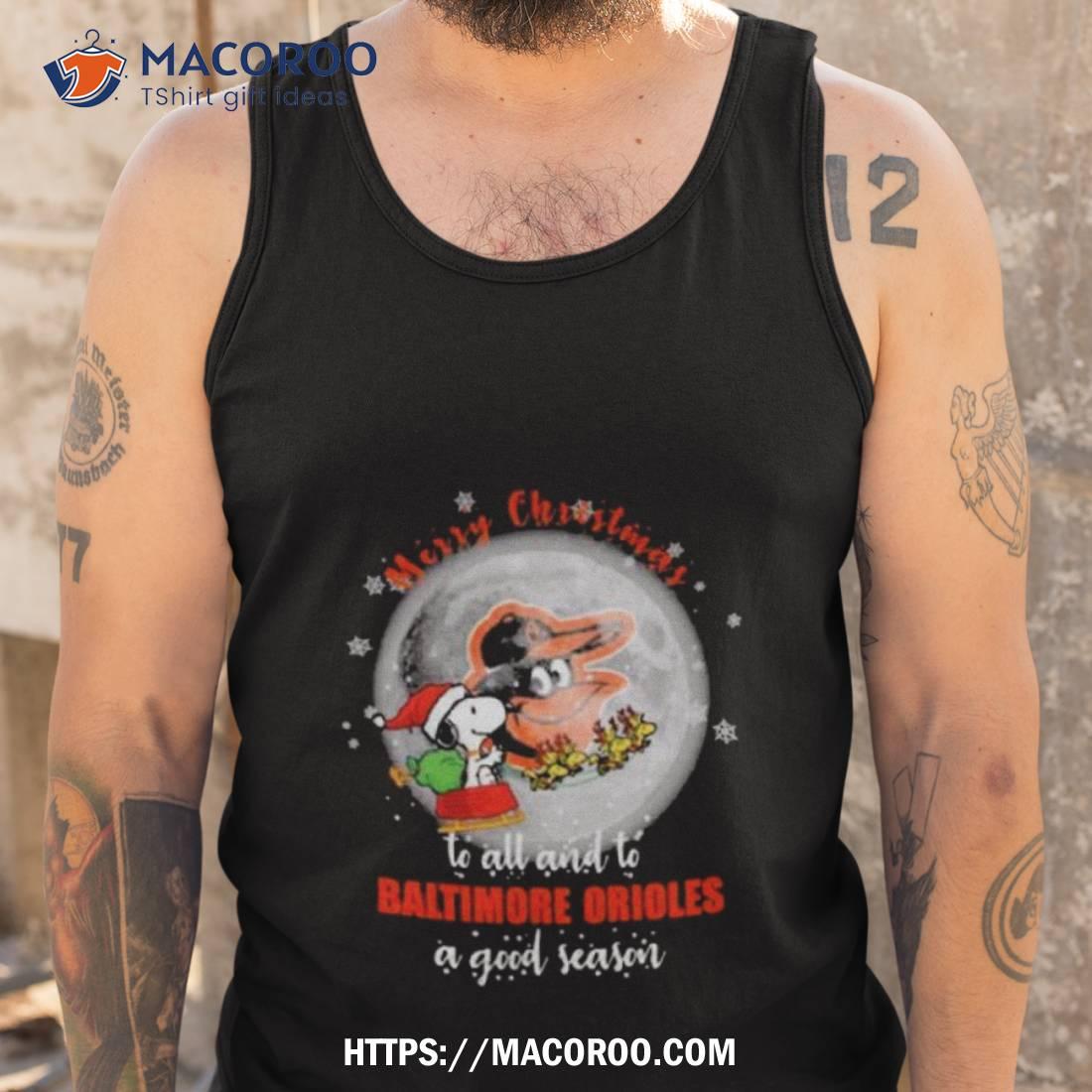 Santa Snoopy Merry Christmas To All And To Baltimore Orioles A Good Season Shirt Santa Snoopy Merry Christmas To All And To Baltimore Orioles A Good Season Shirt
