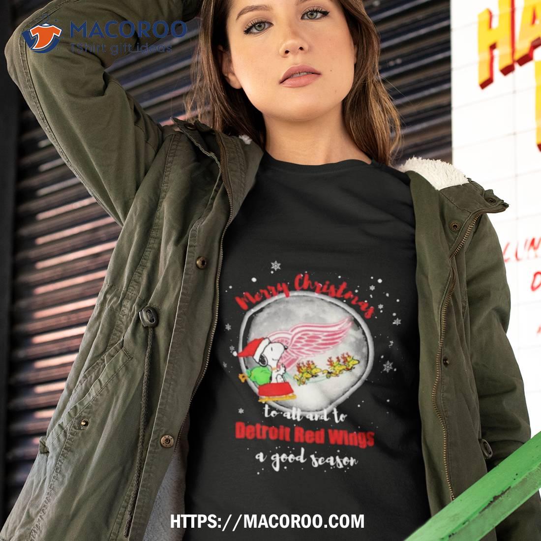 Santa Snoopy Merry Christmas To All And To Detroit Red Wings A Good Season 2023 T Shirt Santa Snoopy Merry Christmas To All And To Detroit Red Wings A Good Season 2023 T Shirt