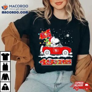 Santa Snoopy Peanut Driving Car San Francisco 49ers Merry Christmas Shirt