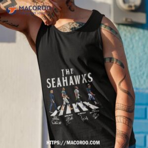 seattle seahawks pete carroll geno smith dk metcalf jaxon smith njigba walking abbey road signatures t shirt tank top 1