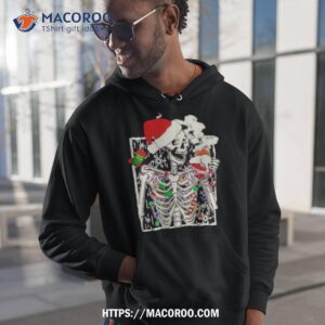 Skeleton Santa Hat Christmas Coffee Lover Shirt