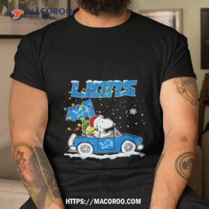 Snoopy And Woodstock Santa Detroit Lions Christmas Lights Shirt