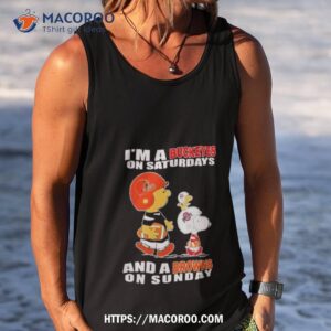 Snoopy Woodstock And Charlie Brown I M A Ohio State Buckeyes On Saturdays And A Cleveland Browns On Sunday Logo Tank Top