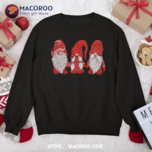 three gnomes in red costume christmas hanging with sweatshirt sweatshirt