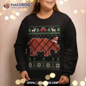 ugly christmas pajama plaid hippo santa hat sweatshirt sweatshirt 2