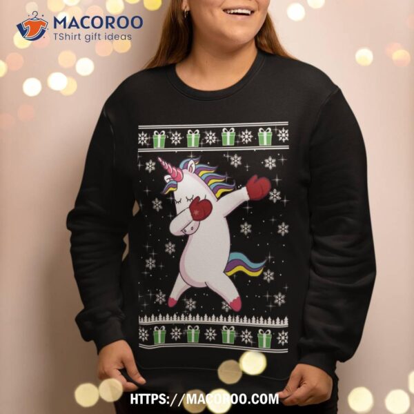 Ugly Christmas Style Dabbing Unicorn Funny Gifts Kids Girls Sweatshirt