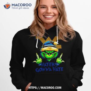 West Virginia Mountaineers Grinch Santa Middle Finger Haters Gonna Hate Hoodie 1