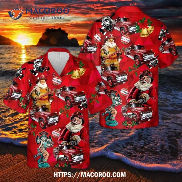 1957 Chevy Fire Truck Hurdy Gurdy Christmas Hawaiian Shirt