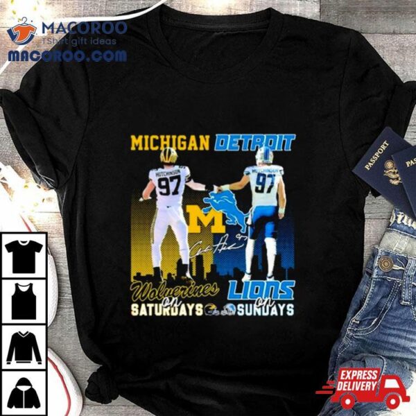 7 Hutchinson Michigan Wolverines On Saturdays Detroit Lions On Sundays Signatures Shirt